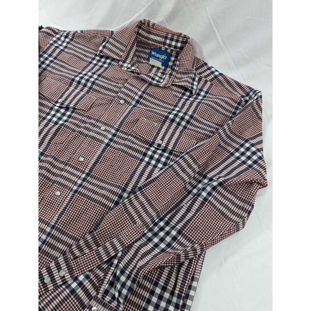 Vintage Wrangler Heavy Cotton Plaid Check Western Long Sleeve Pearl Snap XL